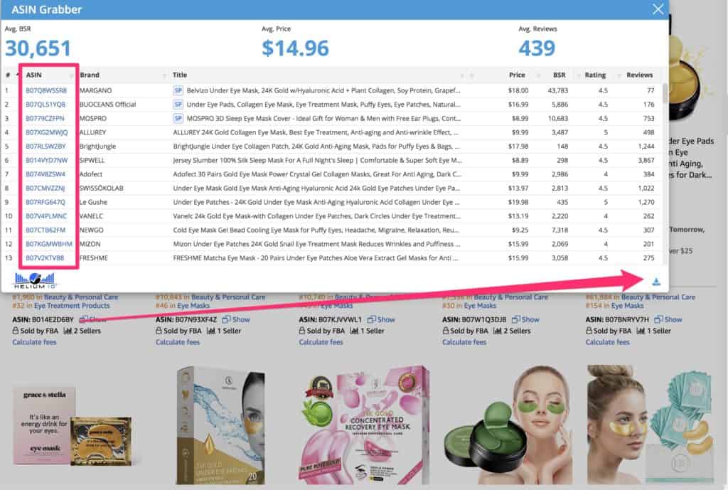 Helium 10 ASIN downloader