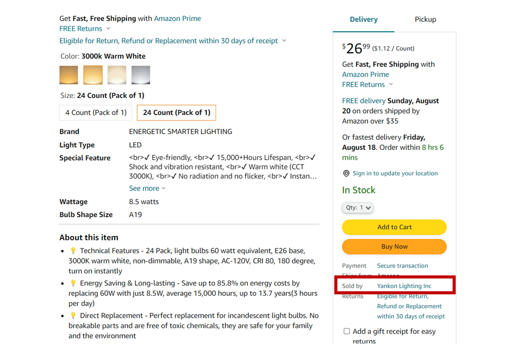 Amazon seller indicator marked