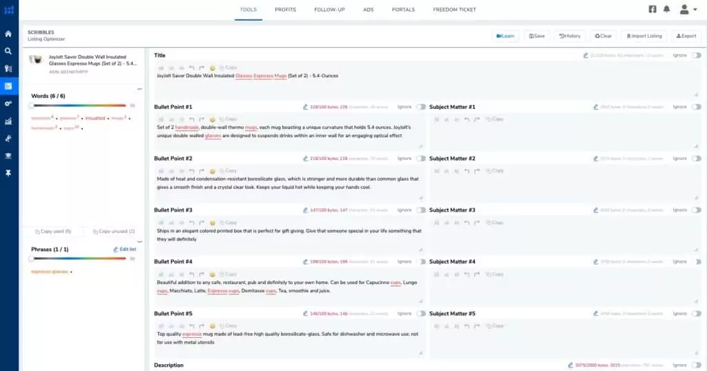Helium 10 Scribbles Listing OptimiZer