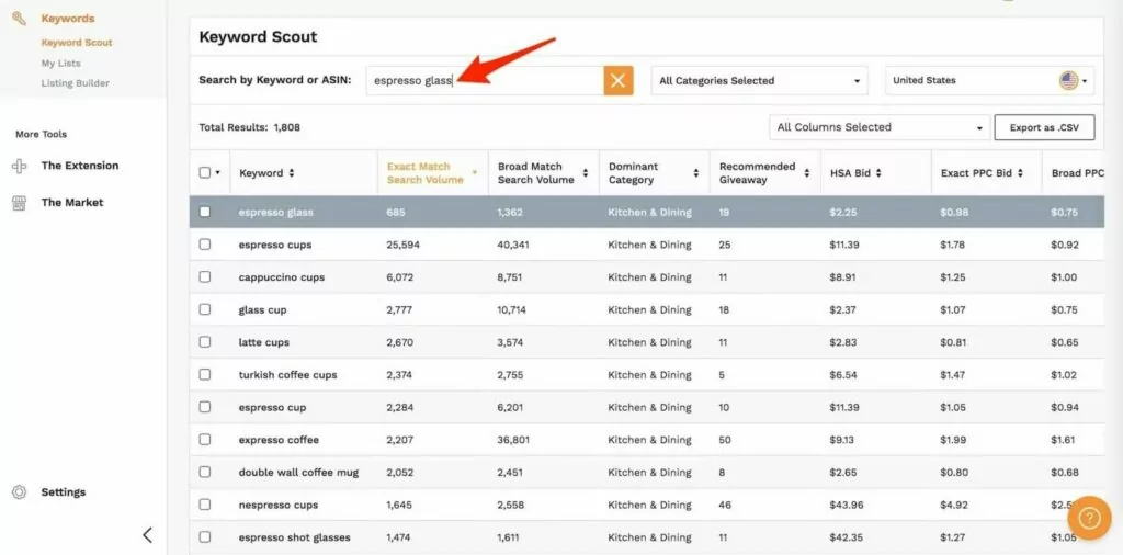 Keyword Scout dashboard